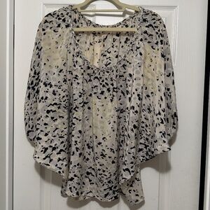 Chelsea Flower Silk Leopard Print Blouse with Silver Accents - Sz Small